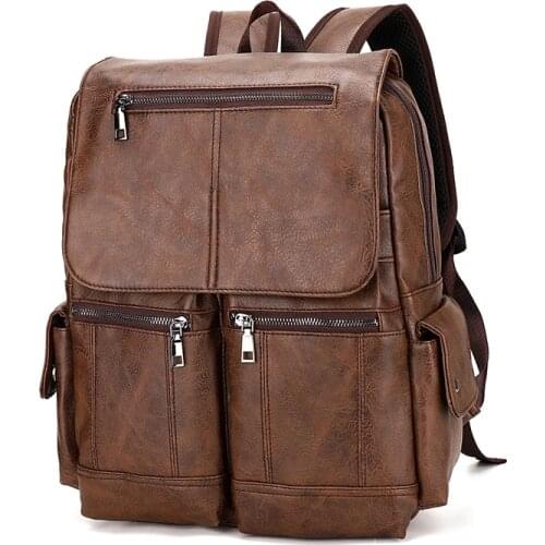 Summer Fashion Mens Backpack Trendy Pu Leather Solid Color School Bag For Boys Large-capacity Waterproof Laptop Backpacks 2021