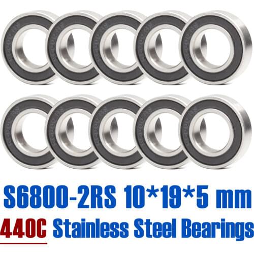 10PCS S6800RS Bearing 10*19*5 mm ABEC-3 440C Stainless Steel S 6800RS Ball Bearings 6800 Stainless Steel Ball Bearing