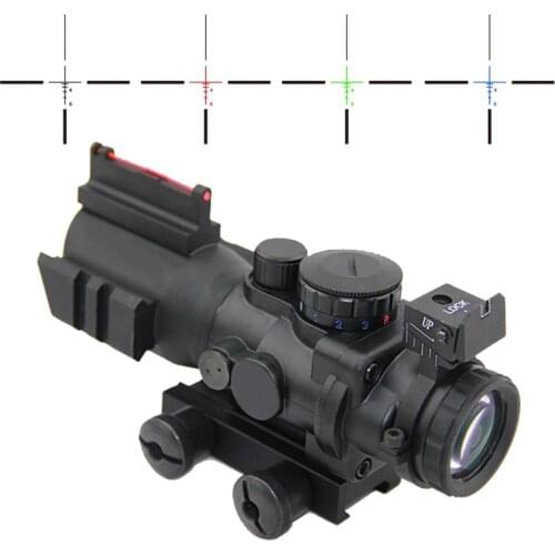 Tactical 4X32 Illuminated Red Green Blue Reticle Fiber Optic Sniper Hunting Rifle Scope Black