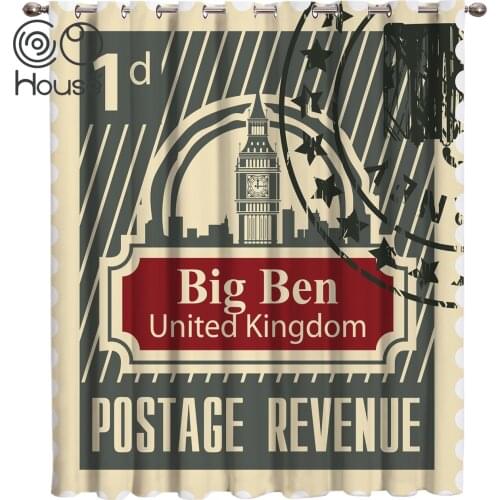 Vintage London Stamp Window Curtains Dark Curtain Lights Bathroom Outdoor Kitchen Drapes Decor Swag Kids Curtain