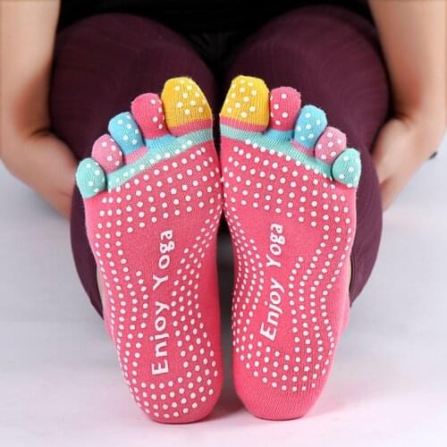 Enjoy Yoga Socks Five Toe Separator Socks Foot Alignment Pain Relief Women Yoga Toes Socks Non Slip Fitness Dots Warm S003