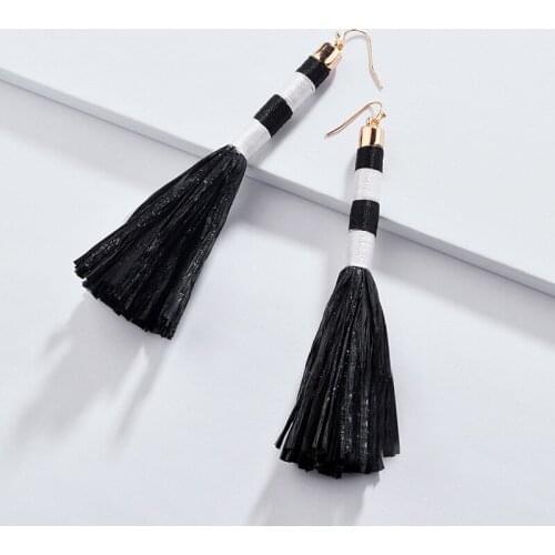 ZWPON 2020 Twine Line Raffia Tassel Earrings for Women Fashion Bohemian Long Earrings Jewelry Wholesale