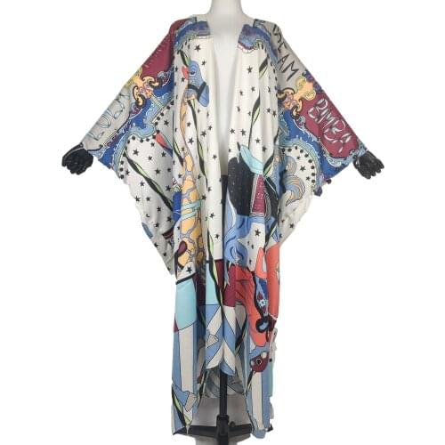 On Sale Elegant Printed 2021 Summer Bohemian Silk Long Cardigan For Women Middle East Muslim Ramadan Casual Duster Coat For Lady