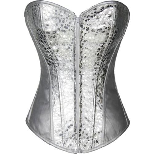Gold/Sliver Women Corset Zipper Steampunk Corselet Waist Trainer Faux Leather Shapewear Sexy Bustier Overbust Corsets Top S-2XL