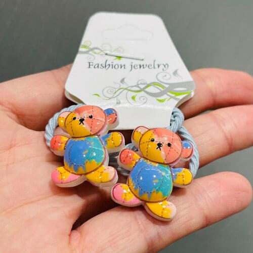 2Pcs/set Multicolor Bear Hair Accessories Children Rubber Bands Scrunchies Elastic Hair Bands Girls Headband Decorations Ties