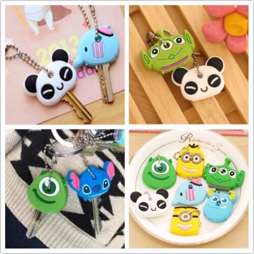 2Pcs/Set Trendy Keys Chains Cap Silicone Cute Panda Cartoon Keychain Dust Cover Pendant Key Ring Kawaii Gift Present for Women