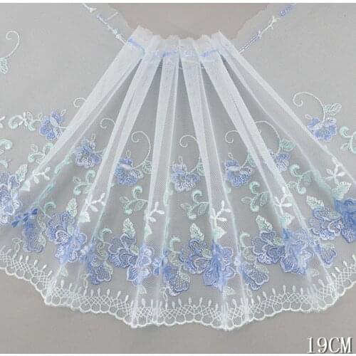 2Yards Handicrafts Embroidered Net Lace Trim Light Blue Flowers Ribbon DIY Sewing Skirt Accessories Wedding Dress Laces Fabric
