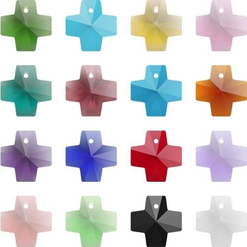 20Pcs Glass Beads Green Cross Shape 14mm Austrian Crystal Pendant DIY Making Crafts Jewelry Material Earing Necklace Supplier