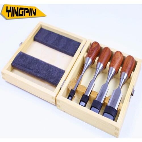 2019 High qulity 6/13/19/25mm Chrome Vanadium Steel Wood Carving Set Wood Working Tools Flat Chisel Kit Carvers Graving Knife