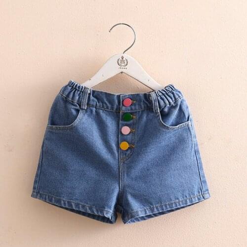 2021 Hot Summer Casual New 2 3 4 5 6 7 8 10 12 Years Child Baby Cotton Pocket Colorful Buttons Denim Blue Shorts For Kids Girls