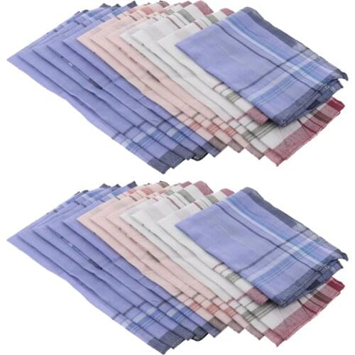 24x Men Women Soft Handkerchiefs Plaid Hankies Square Kerchief