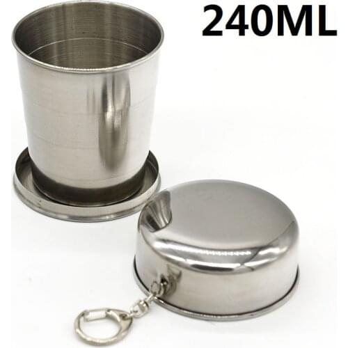 30pcs/lot Big size 240ml Stainless Steel Folding Cup Traveling Outdoor Camping Hiking Mug Portable Collapsible Foldable Cup
