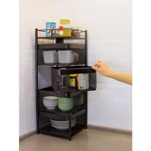 5-Layers Kitchen Storage Shelf With Wheels Movable large-Capacity Shelf Rotatable Furniture For Home kitchen Tableware Fruits
