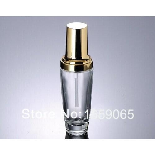 50ml transparent empty glass lotion bottle with gold pump for Cosmetic makeup Packaging Refillable Bottles