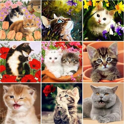 DIY 5D Diamond Painting Cat Animal Mosaic Handmade Diamond Embroidery Cross Stitch Kits Full Round Rhinestones Home Decor Wall