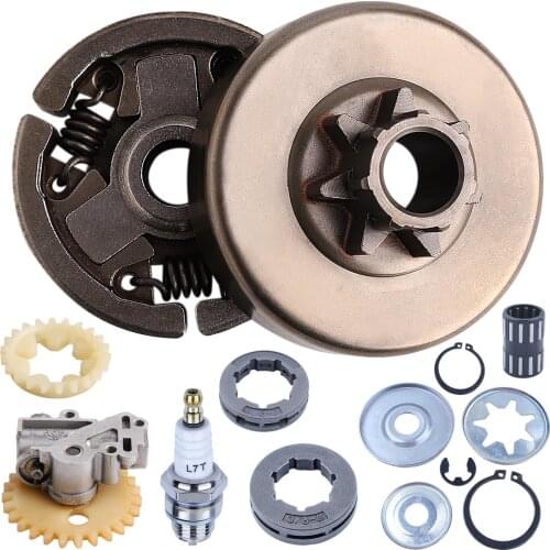 Clutch Drum Assy 3/8'' 7T 8T Sprocket Rim Oil Pump Washer Repair Kit For Stihl 038 038AV MS380 MS381 Chainsaw w Needle Bearing