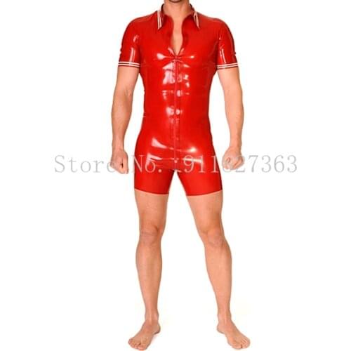 Free Shipping Latex Leotard Polo Catsuit Latex Rubber Bodysuit Front Crtotzh Zipper