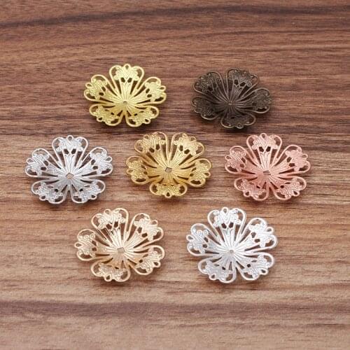 50 Pcs 32 mm Metal Copper 7 Colors Bead Cap Flower Spacer Headwear Hair Accessories DIY Jewelry Making