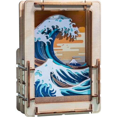 3D Wooden Puzzle Holder DIY Assembly Creative Stereo Famous Painting Assembly Toy Model Building Kits - Wave Type