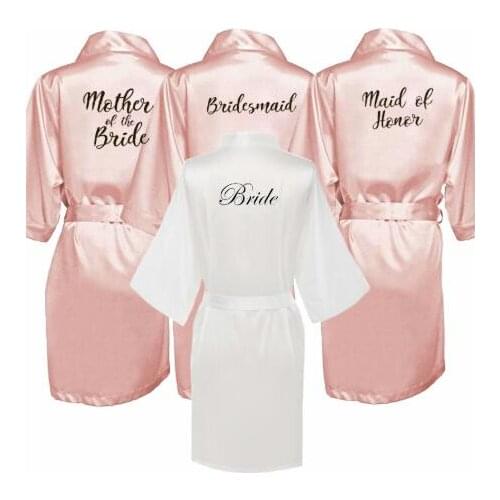 New bride bridesmaid robe with white black letters mother sister of the bride wedding gift bathrobe kimono satin robes