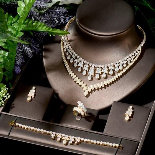 HIBRIDE Sparkling New Design 4PCS Wedding Bridal Cubic Zircon Necklace Jewelry Set Dress Jewelry Set For Party Gifts N-1745