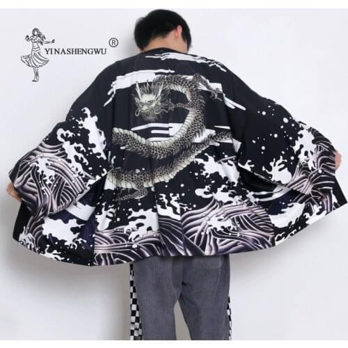 Print Dragon Men New Fashion Kimono Yukata Style Robe Chinese Style Cardigan Japanese Cardigan Cool Streetwear Summer Coat Loose
