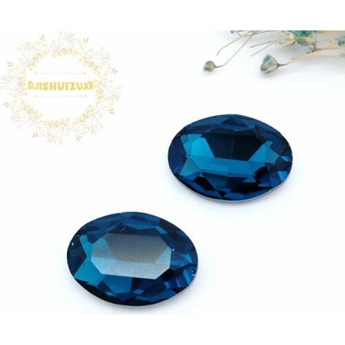 Mobile Accessories Peacock blue Oval shape Crystal Glass Sewing Rhinestones Pointback DIY Wedding Dress and Bag