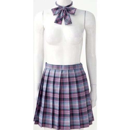 Fashion Plaid Pleated Skirt Women Spring Summer Schoolgirl Uniform Role Play Costume High Waist A-line Miniskirt with Bow Tie