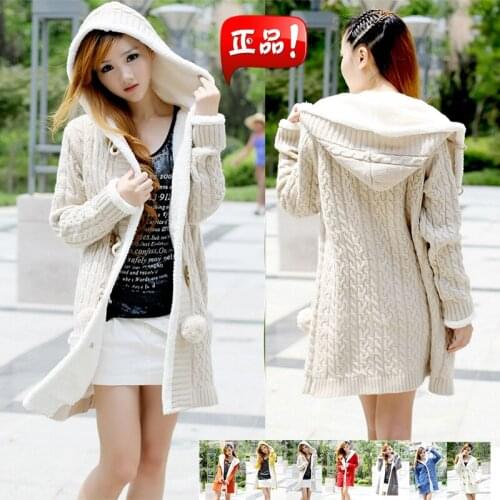 2019New winter cashmere sweater thick warm hooded sweater coat Korean Slim double-breasted thick knitted long cardigan TB7665