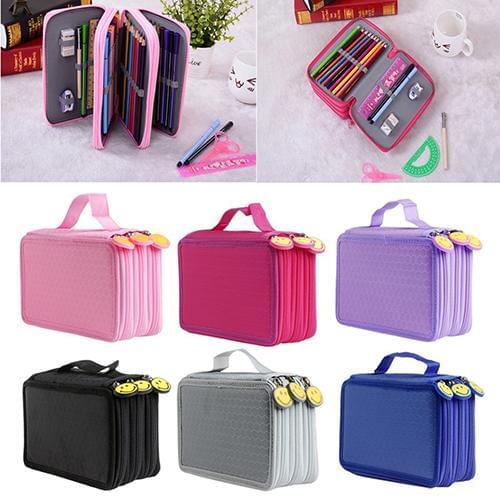 Large Capacity 3 Layer 52 Holes Student Pen Pencil Storage Zipper Case Holder