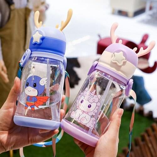 500ml Cartoon Cute Straw Plastic Water Bottle Bpa Free Outdoor Transparent Juice Drinking Cup Suitable For Adult Children