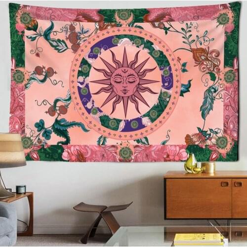Sun Burning Vine Tapestry Wall Hanging Bohemian Hippie Witchcraft Mandala Aesthetics Room Home Decor