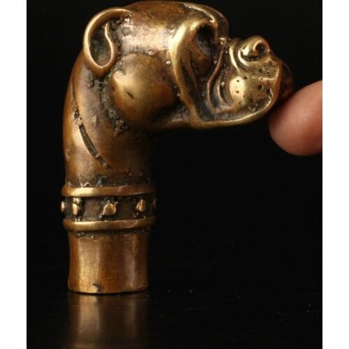 Superb Vintage Collection Old Handmade Brass Dog Statues Crutch Handle