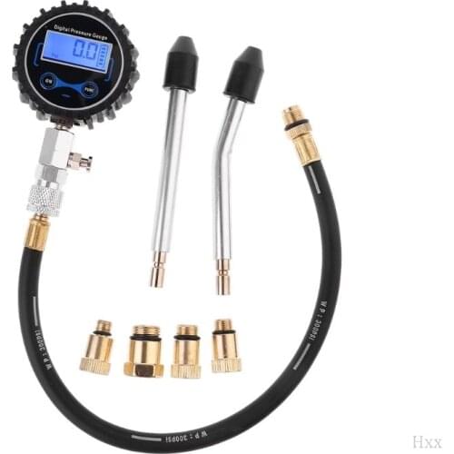 New Digital Gas Engine Cylinder Compression Tester Tool Kit Car Motorcycle Pressure Gauge with Adapter