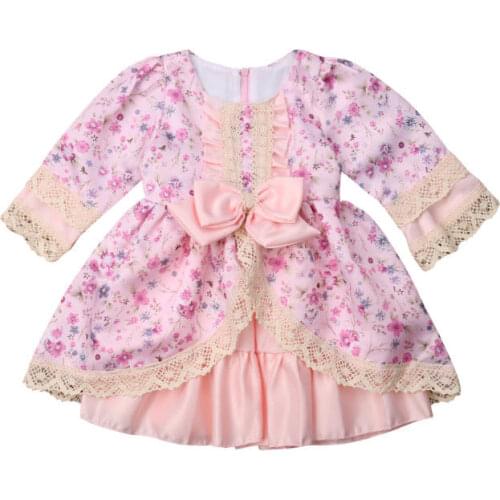 Xmas Toddler Kids Baby Girl Lace Bowknot Dress Wedding Party Princess Dress