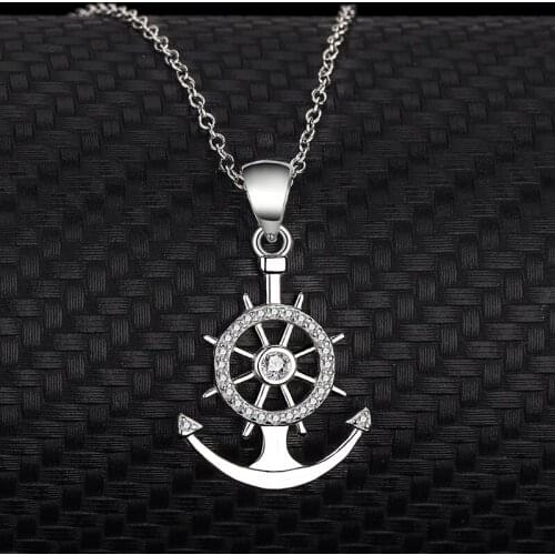 S925 Sterling Silver Rudder Necklace Personality Europe And The United States Anchor Jewelry Pendant Clavicle Chain