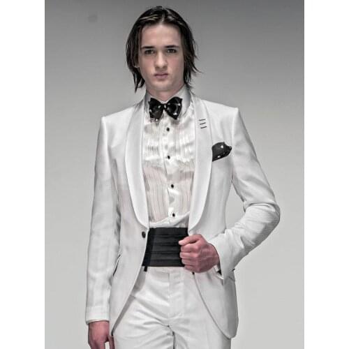 Custom made Color butyl process One button white Groom Tuxedos Groomsmen Men wedding tuxedos groom wear slim white mens dresswe