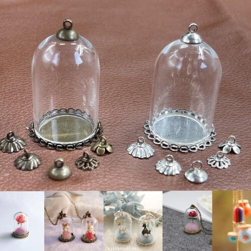 35x25mm Tube glass jar with double lace base beads cap glass vials pendant jewelry glass bottle pendant glass dome cover charms