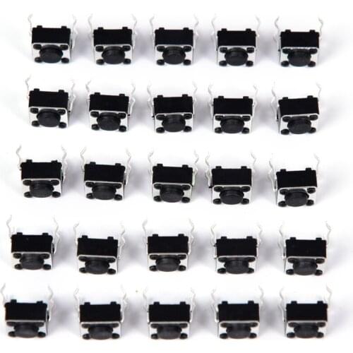 50pcs Tactile Push Button Switch Momentary Tact 6x6x4.3mm Through-Hole 4pin Dip Feet Copper Plastic, Copper Feet