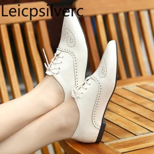 Pumps Spring and autumn new style fashion Pointed Shallow mouth Lace-up Hollow Low-heeled Womens shoe plus size 32-46
