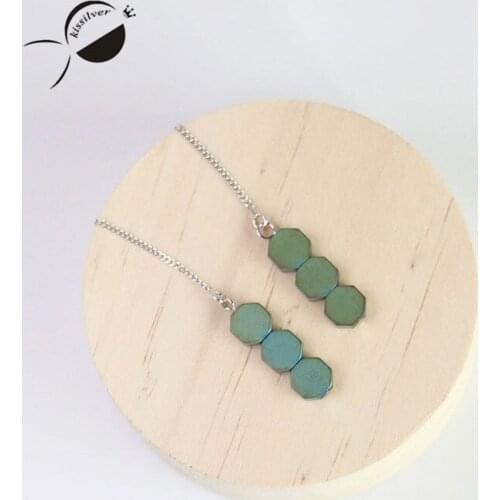 Green Geometric Women Earrings S925 Sterling Silver Drop Earrings Fashion Party Jewelry Young Female Drop String Earring