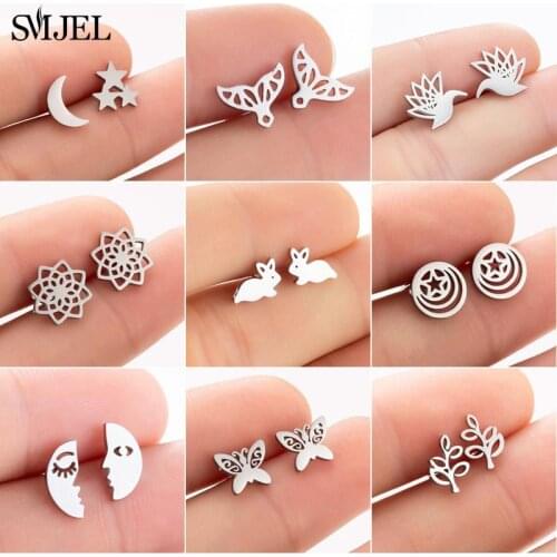 SMJEL Korean Stainless Steel Earrings for Women 2020 pendientes hombre Flower Small Earrings Studs Birthday Gifts Wholesale