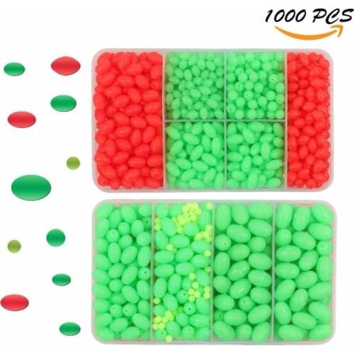 1000pcs/box Hard Plastic Oval Shaped Fishing Beads Fish Round Beads Fishing Lures Biats Beads Fishing Tackle Tools Eggs for Salt