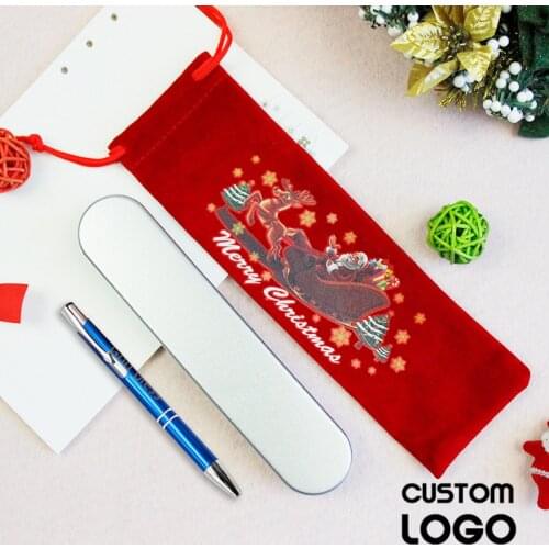 3pcs/lot Customized Engraved Advertising Ballpoint Pens Pen Case Christmas Pen Bag Office Stationery Christmas New Year Kid Gift