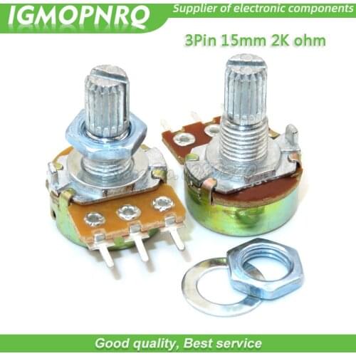 5PCS 2K ohm WH148 B2K 3pin Potentiometer 15mm Shaft With Nuts And Washers WH148-2k shaft-15mm