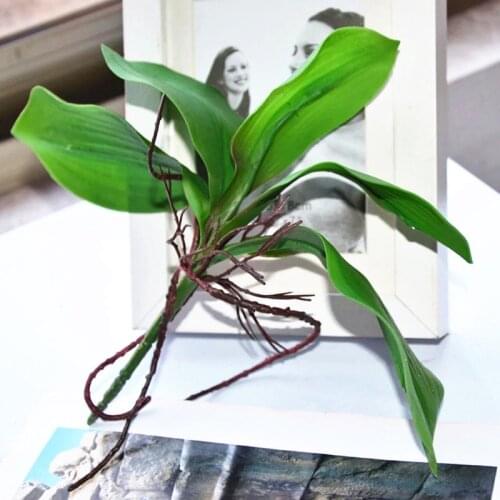 26.5cm5 Leaf Artificial Plants PU Wide Orchid Leaf DIY Flower Arrangement Indoor Green Fake Potted Garden Room Christmas Decor