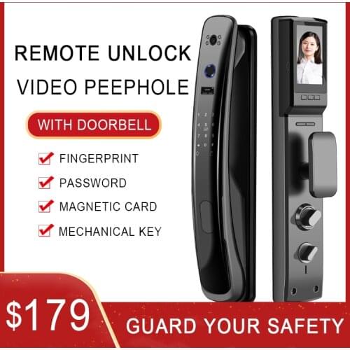 Automatic switch lock mobile phone fingerprint password magnetic card with camera video peephole photo home smart door lock