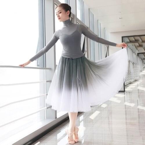 Ballet Tops Skirt Suits Women Adults Lyrical Dance Skirt Long Chiffon Wrap Skirt 2 Piece Dance Costume Professional Ballet dress