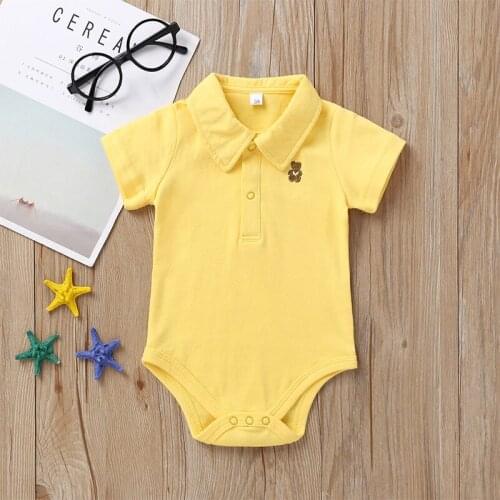 Newborn Baby Boy Girl Bodysuit Solid Turn Down Collar Short Sleeve Cotton 0-24M Toddler Infant Clothing for Girls Baby Outfit