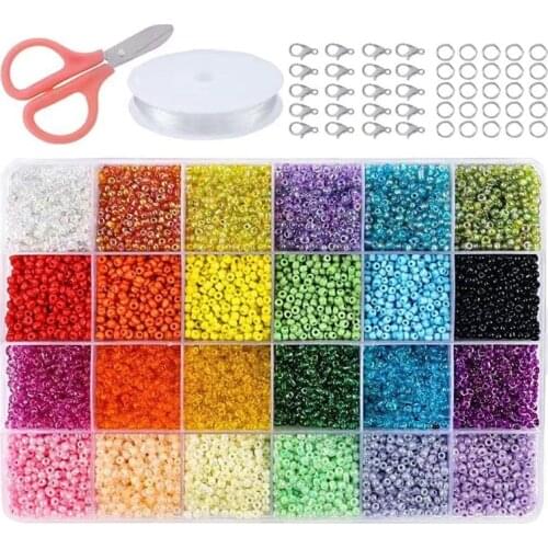 Seed Beads for Bracelets, 24000 Pcs 24 Colors 2mm Colored Small Glass Beads for Bracelets Jewelry Making Crafts